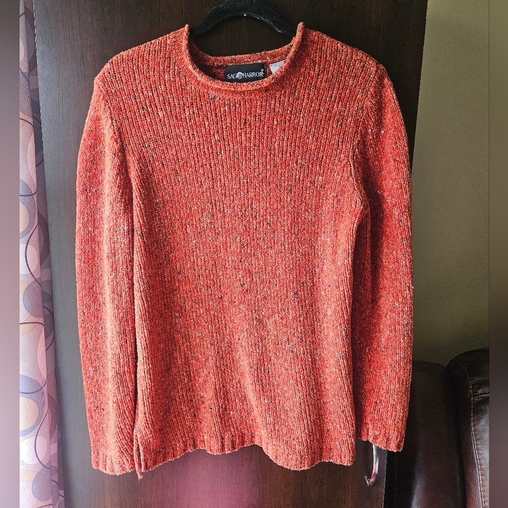 Sag Harbor Orange Rust Multispeckled Textured Knit Top Size Small